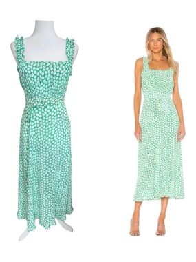 Faithfull The Brand Saint Tropez Midi Dress XS Green Floral Smocked Belted Rayon